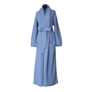 Cardigan Coat Suri Alpaca Oversized Shawl Collar Hand Knitted color sky blue. Made in Peru by PFL knitwear