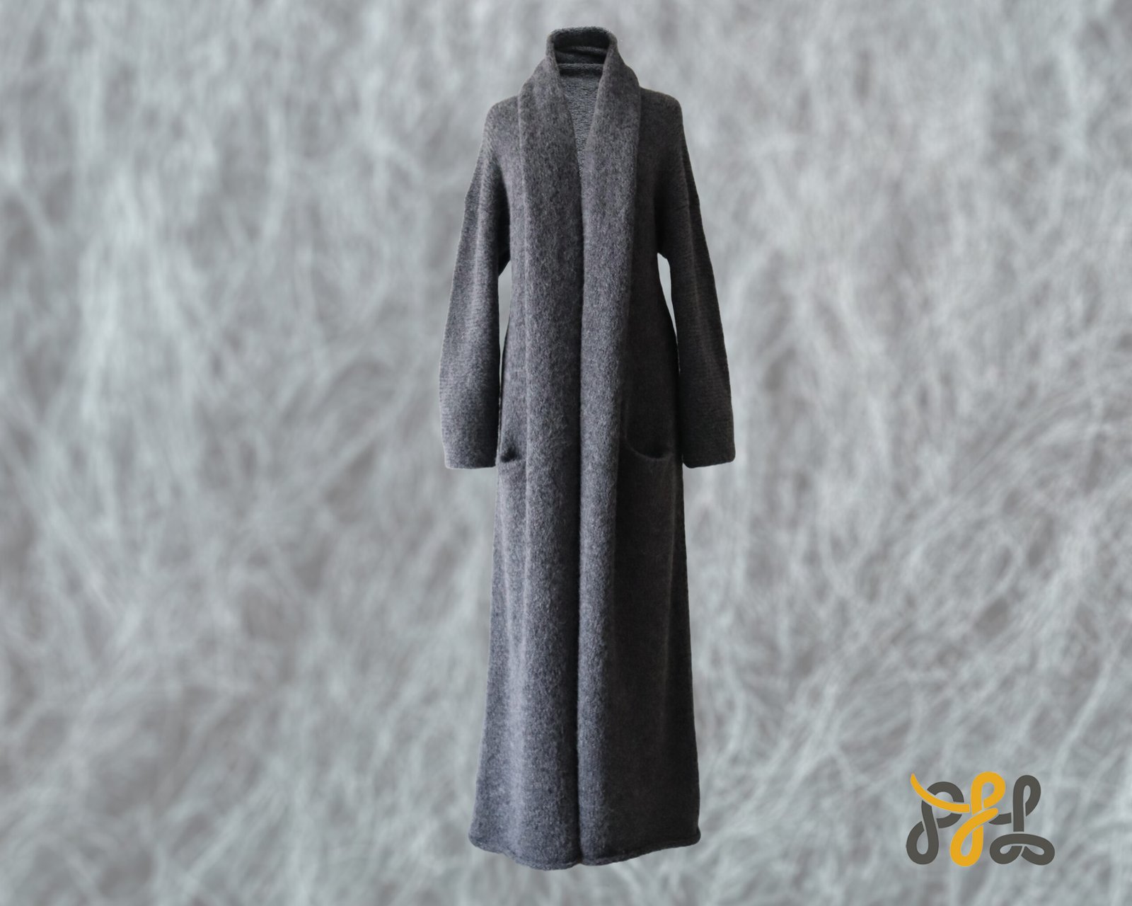 Cardigan Coat Suri Alpaca Oversized Shawl Collar Hand Knitted color Gray Made in Peru by PFL knitwear.
