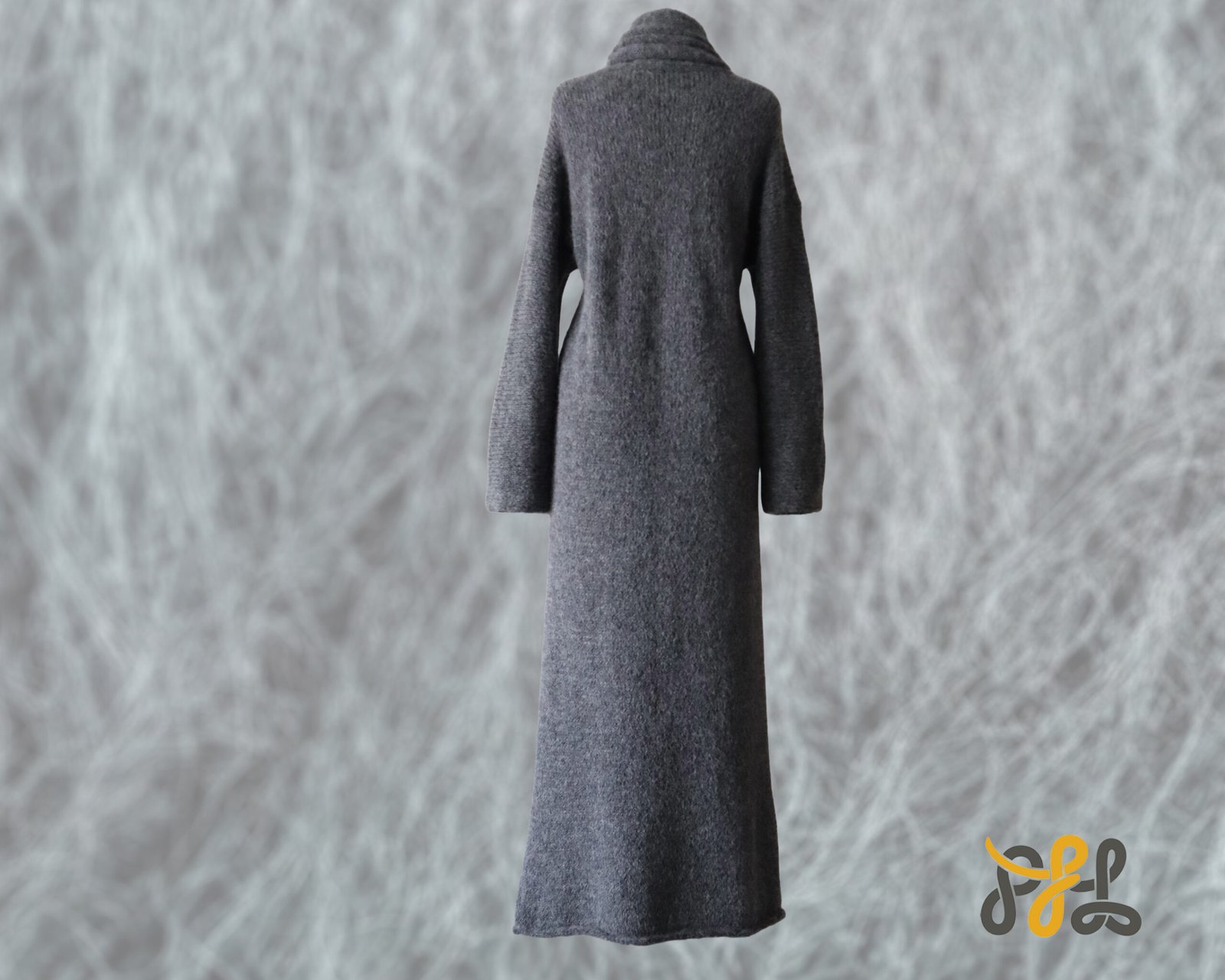 Cardigan Coat Suri Alpaca Oversized Shawl Collar Hand Knitted color Gray Made in Peru by PFL knitwear.