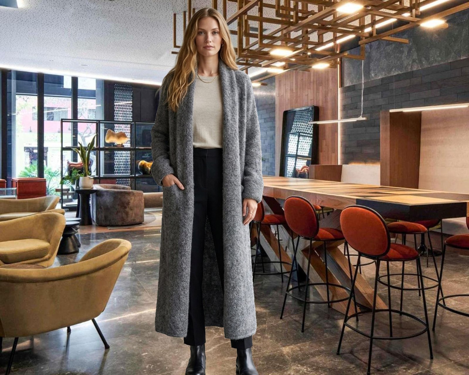 Cardigan Coat Suri Alpaca Oversized Shawl Collar Hand Knitted color Gray Made in Peru by PFL knitwear.