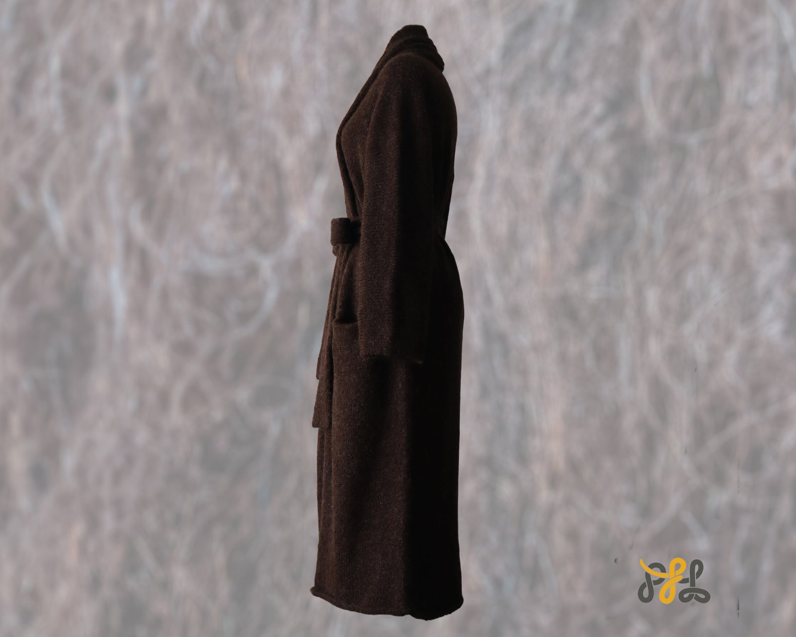 Cardigan Coat Suri Alpaca Oversized Shawl Collar Hand Knitted color brown. Made in Peru by PFL knitwear.