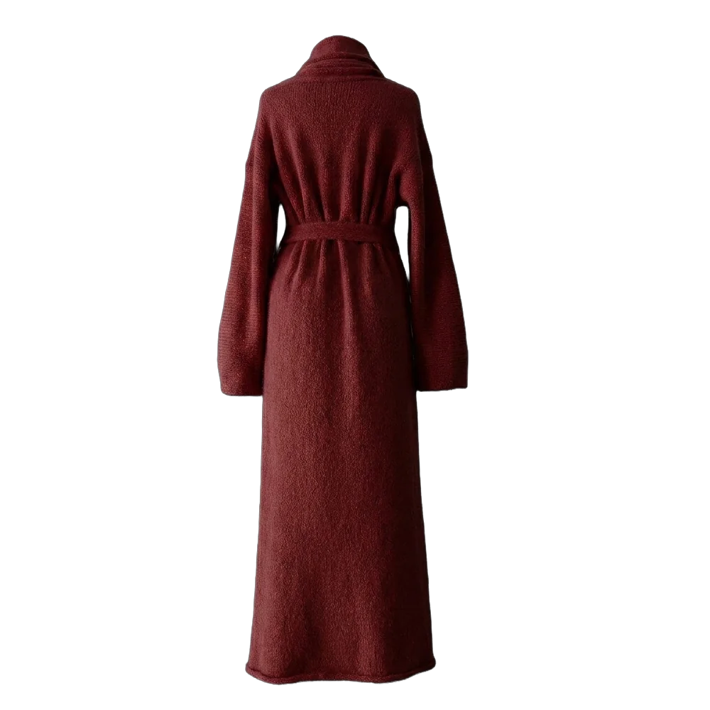 Cardigan Coat Suri Alpaca Oversized Shawl Collar Hand Knitted color scarlet red. Made in Peru by PFL knitwear