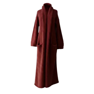 Cardigan Coat Suri Alpaca Oversized Shawl Collar Hand Knitted color scarlet red. Made in Peru by PFL knitwear