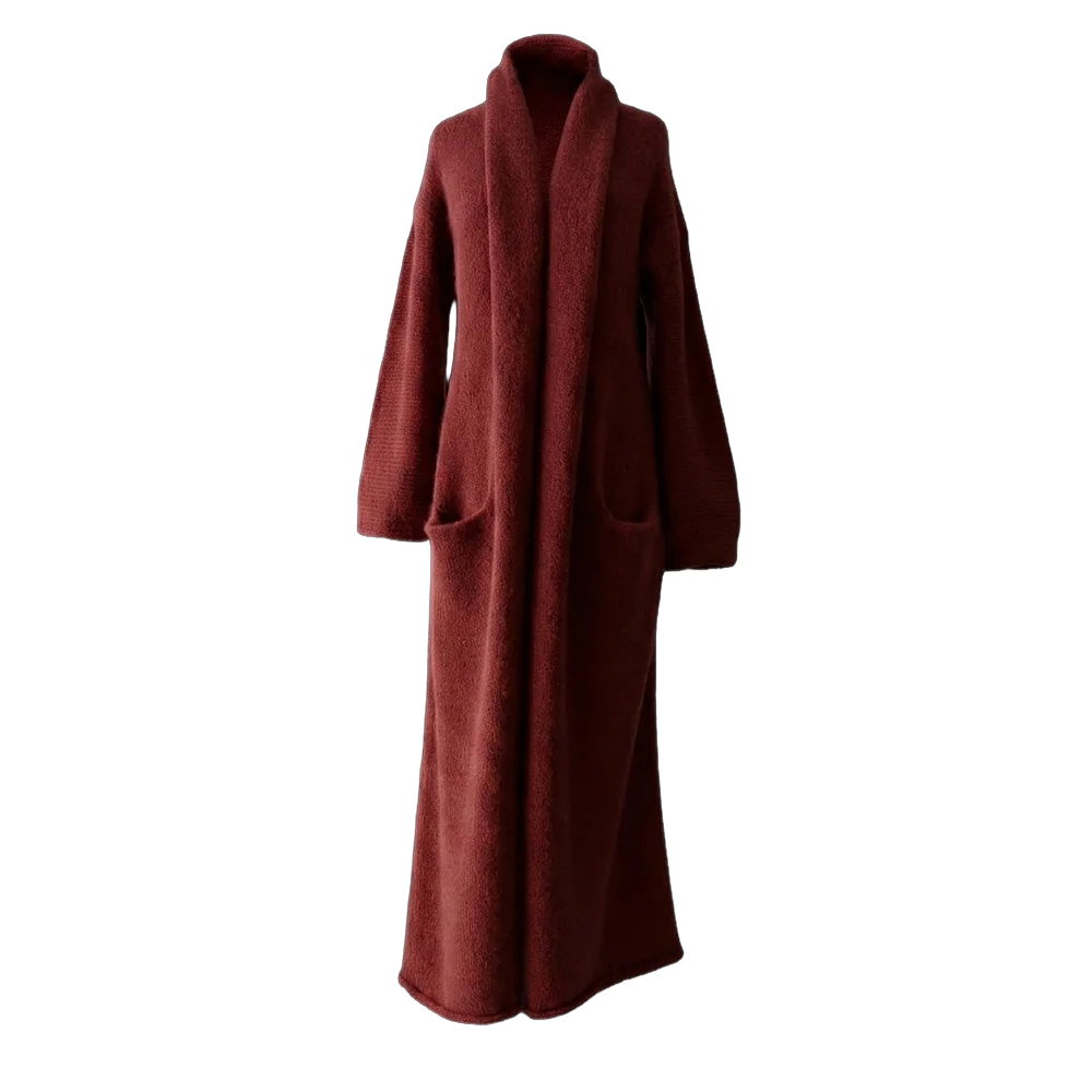 Cardigan Coat Suri Alpaca Oversized Shawl Collar Hand Knitted color scarlet red. Made in Peru by PFL knitwear
