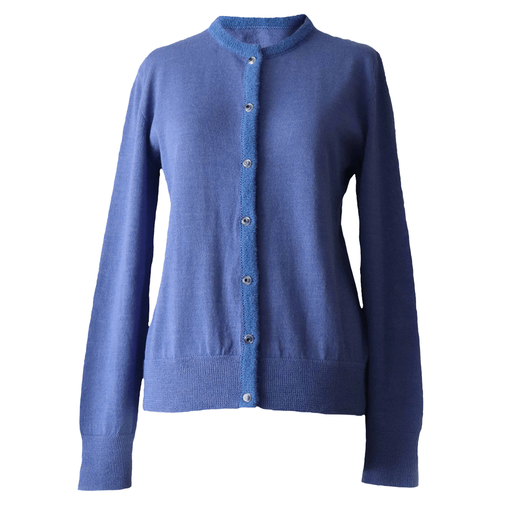 Cardigan baby alpaca, vest with button closure and crew neck color blue. made in Peru by PFL knitwear