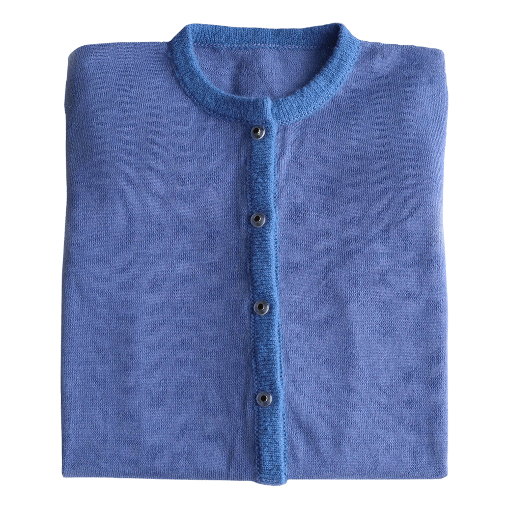 Cardigan baby alpaca, vest with button closure and crew neck color blue. made in Peru by PFL knitwear