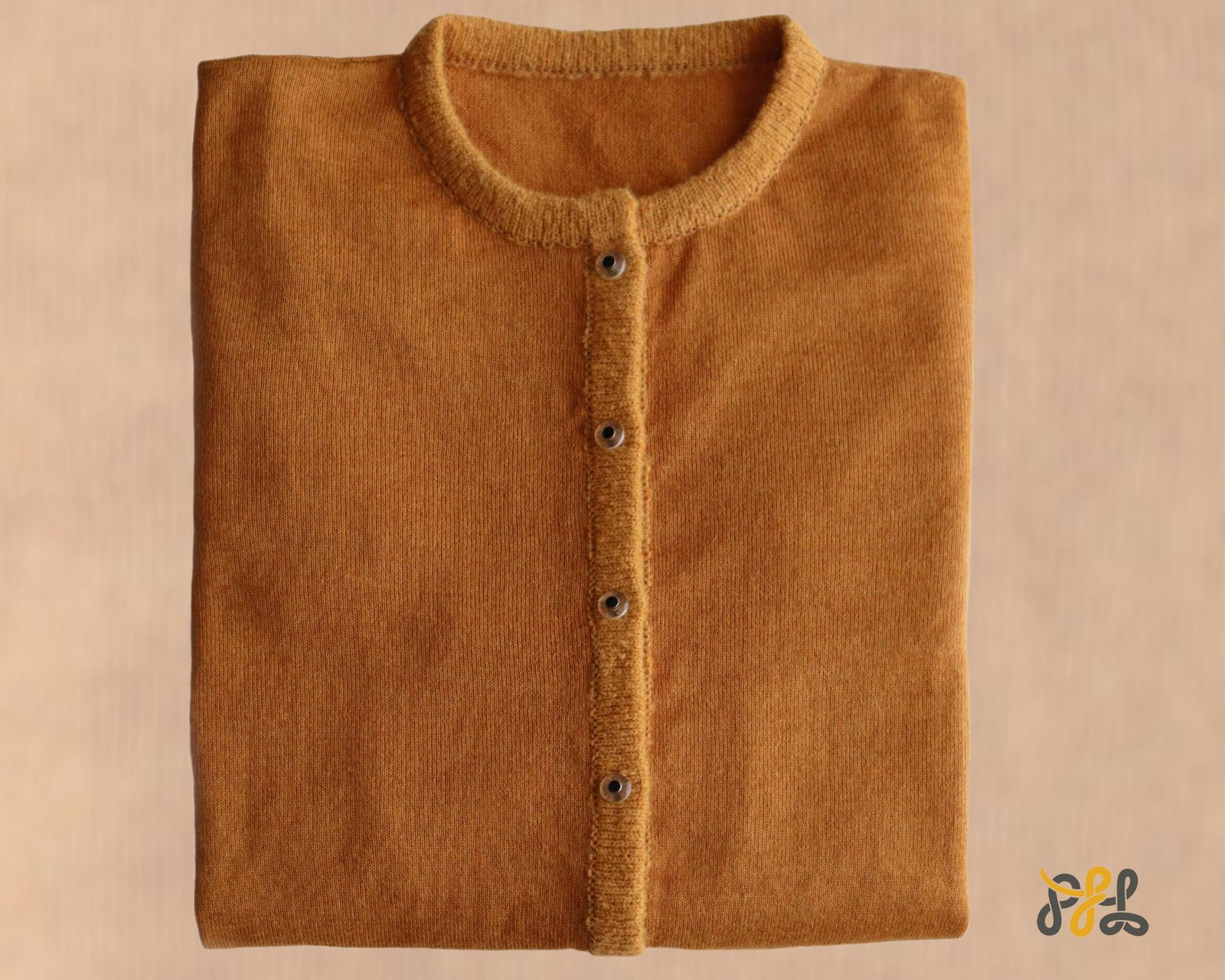 Cardigan baby alpaca, vest with button closure and crew neck color Ochre. made in Peru by PFL knitwear
