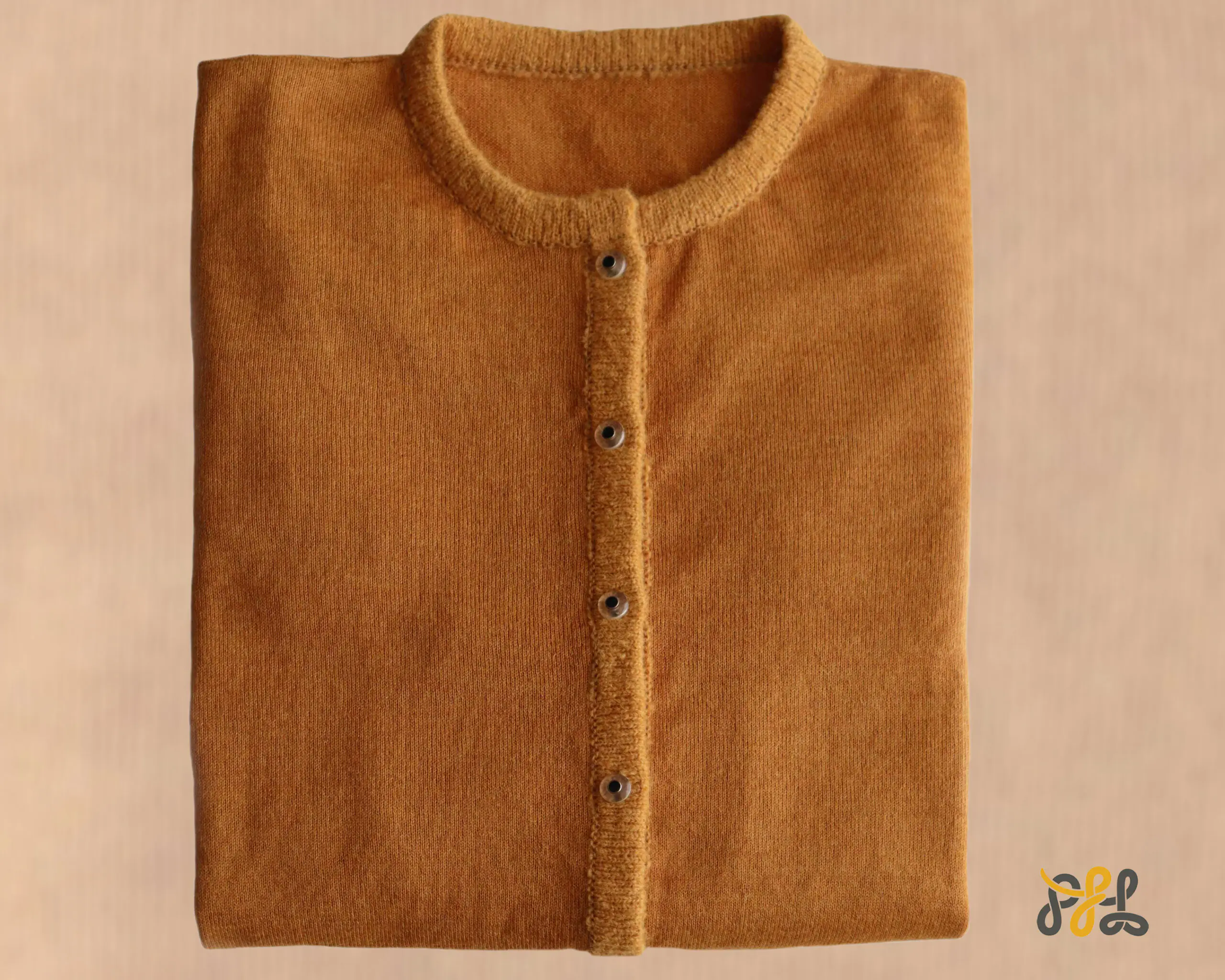 Cardigan baby alpaca, vest with button closure and crew neck color Ochre. made in Peru by PFL knitwear Cardigan baby alpaca, vest with button closure and crew neck color Ochre. made in Peru by PFL knitwear