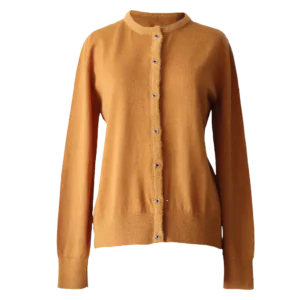 Cardigan baby alpaca, vest with button closure and crew neck color Ochre. made in Peru by PFL knitwear