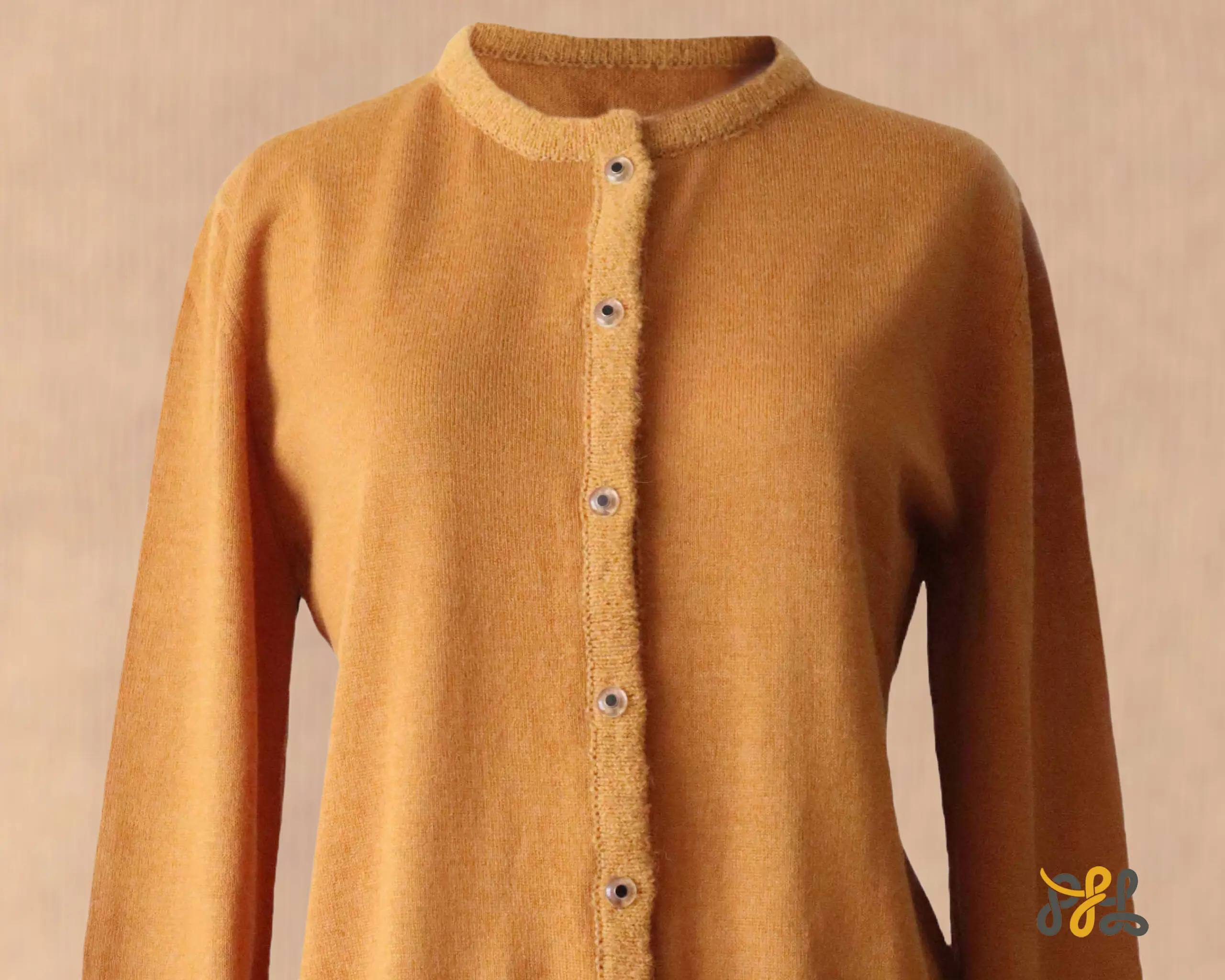 Cardigan baby alpaca, vest with button closure and crew neck color Ochre. made in Peru by PFL knitwear Cardigan baby alpaca, vest with button closure and crew neck color Ochre. made in Peru by PFL knitwear