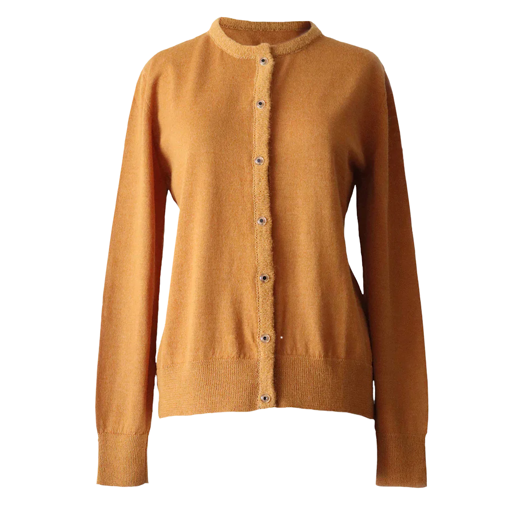 Cardigan baby alpaca, vest with button closure and crew neck color Ochre. made in Peru by PFL knitwear