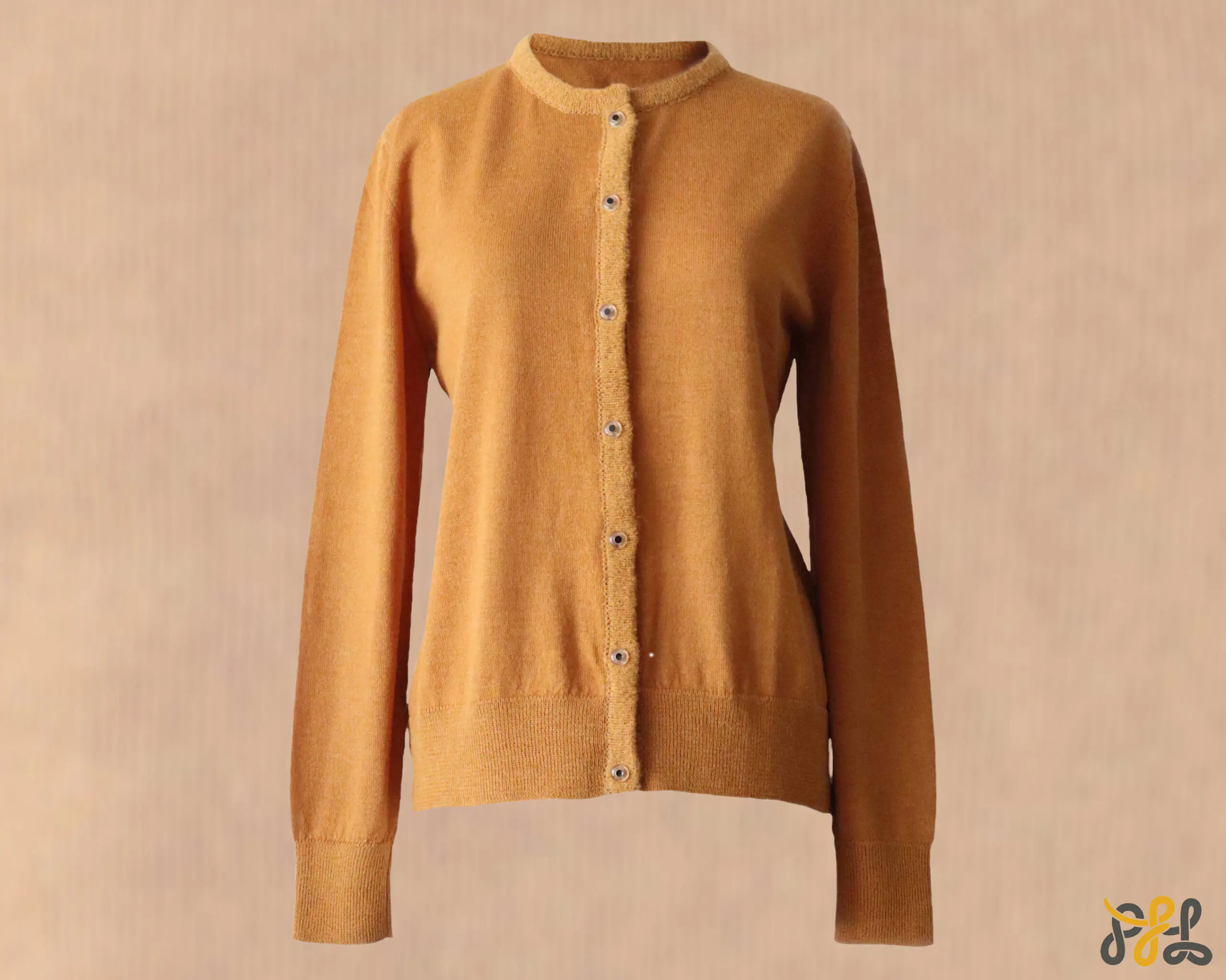 Cardigan baby alpaca, vest with button closure and crew neck color Ochre. made in Peru by PFL knitwear Cardigan baby alpaca, vest with button closure and crew neck color Ochre. made in Peru by PFL knitwear