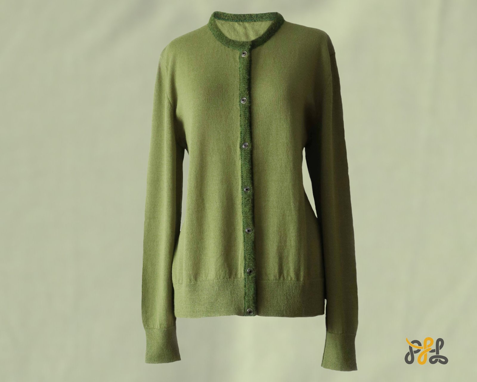 Cardigan baby alpaca, vest with button closure and crew neck color green. made in Peru by PFL knitwear
