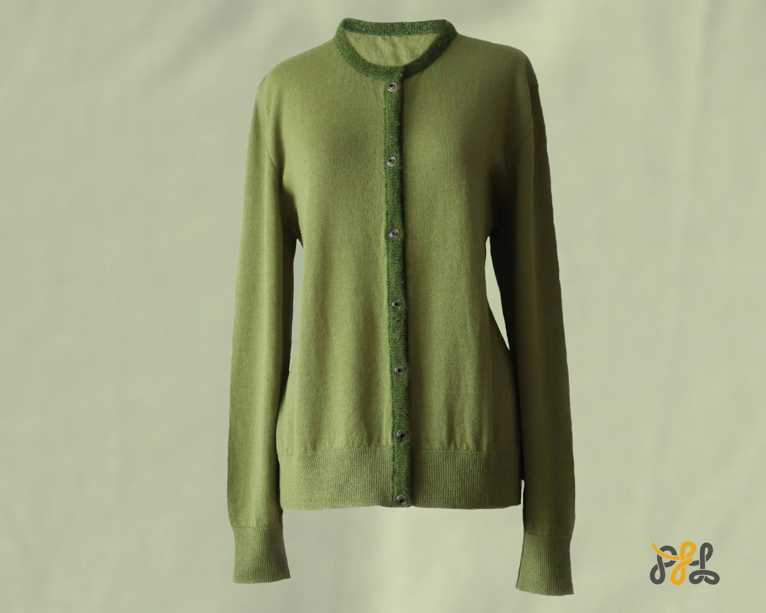 Cardigan baby alpaca, vest with button closure and crew neck color green. made in Peru by PFL knitwear