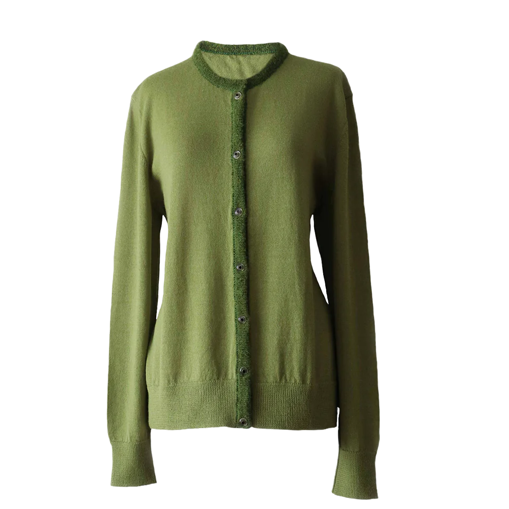 Cardigan baby alpaca, vest with button closure and crew neck color green. made in Peru by PFL knitwear