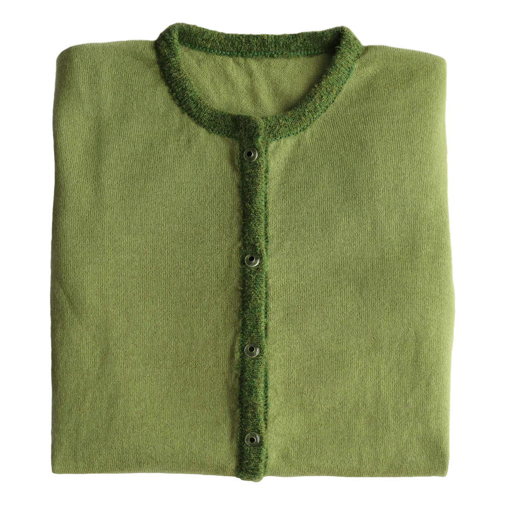 Cardigan baby alpaca, vest with button closure and crew neck color green. made in Peru by PFL knitwear