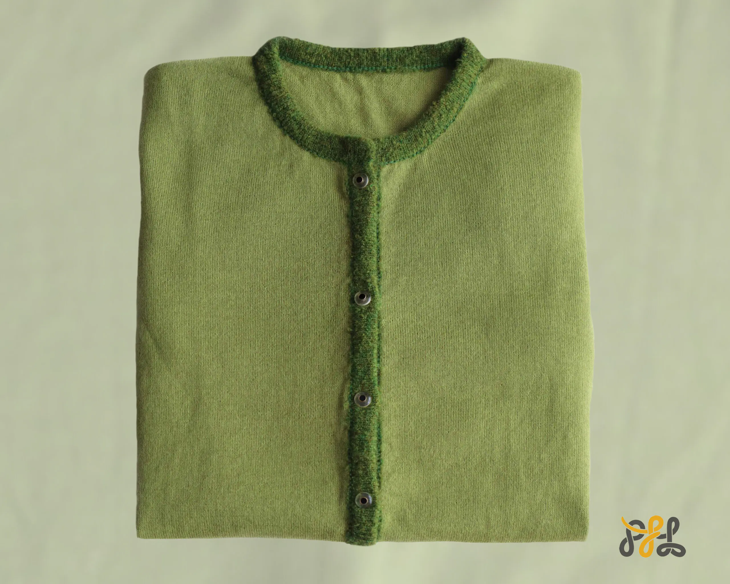 Cardigan baby alpaca, vest with button closure and crew neck color green. made in Peru by PFL knitwear
