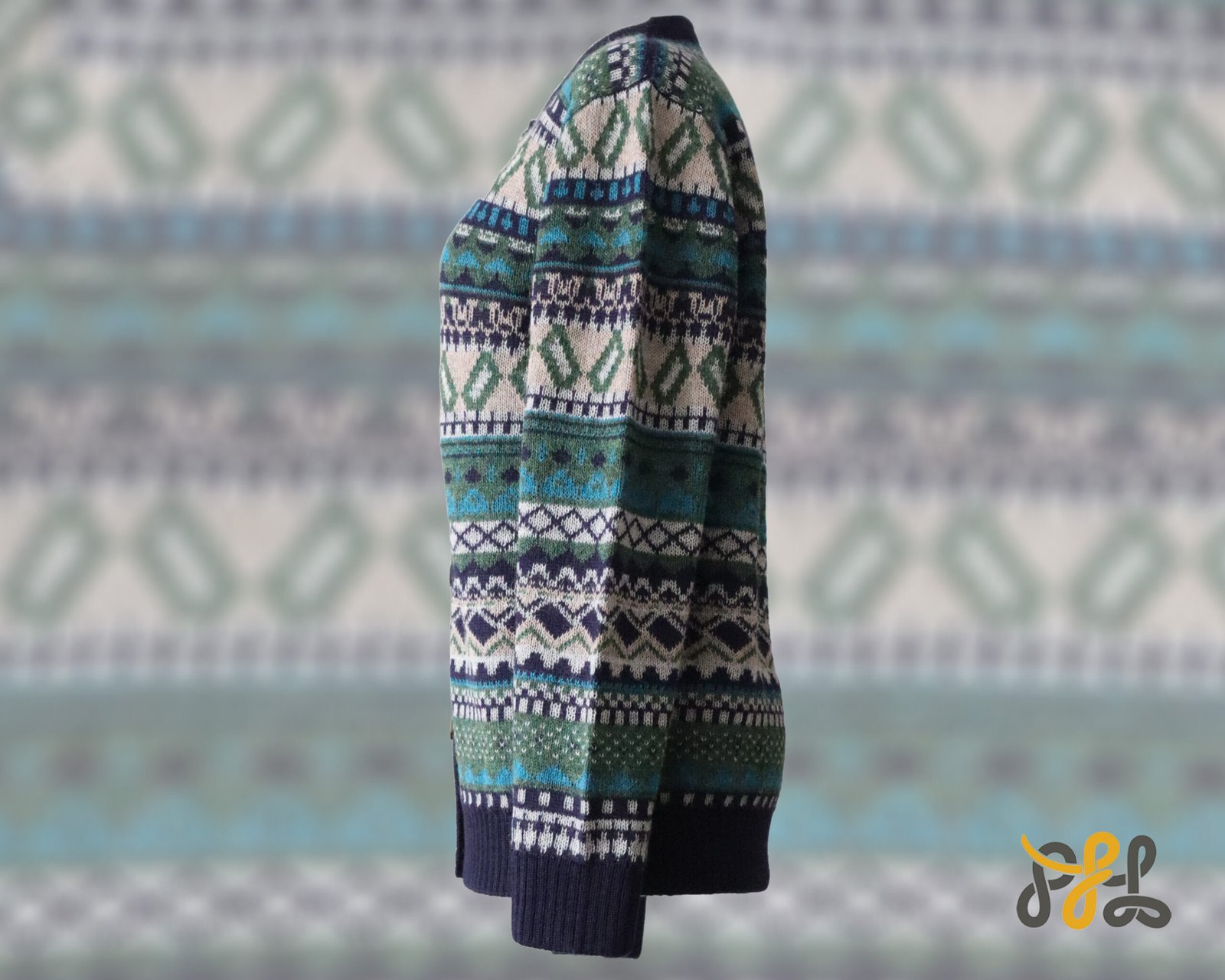Alpaca cardigan jacquard knitted with all over pattern, crew neck. made in Peru by PFL knitwear