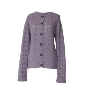 Cardigan baby alpaca, vest with button closure with knitted-in pattern, color Lilac. made in peru by PFL knitwear.