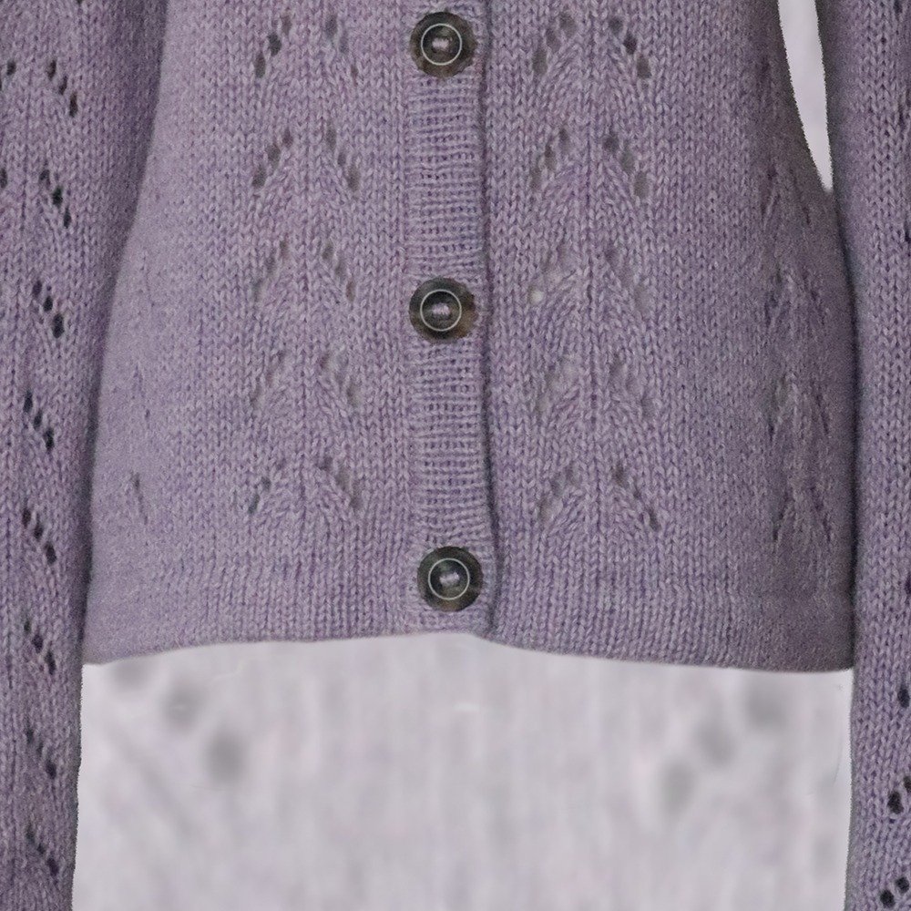 Cardigan baby alpaca, vest with button closure with knitted-in pattern, color Lilac. made in peru by PFL knitwear.