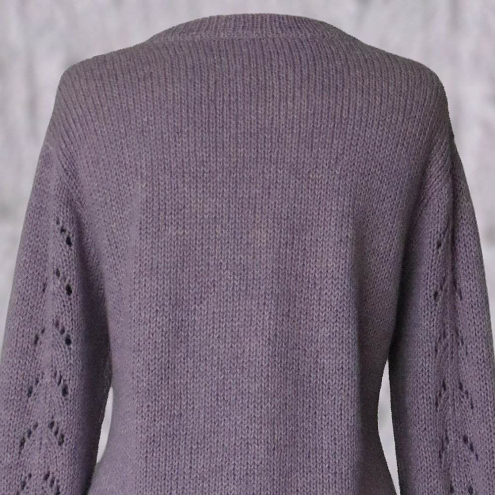 Cardigan baby alpaca, vest with button closure with knitted-in pattern, color Lilac. made in peru by PFL knitwear.