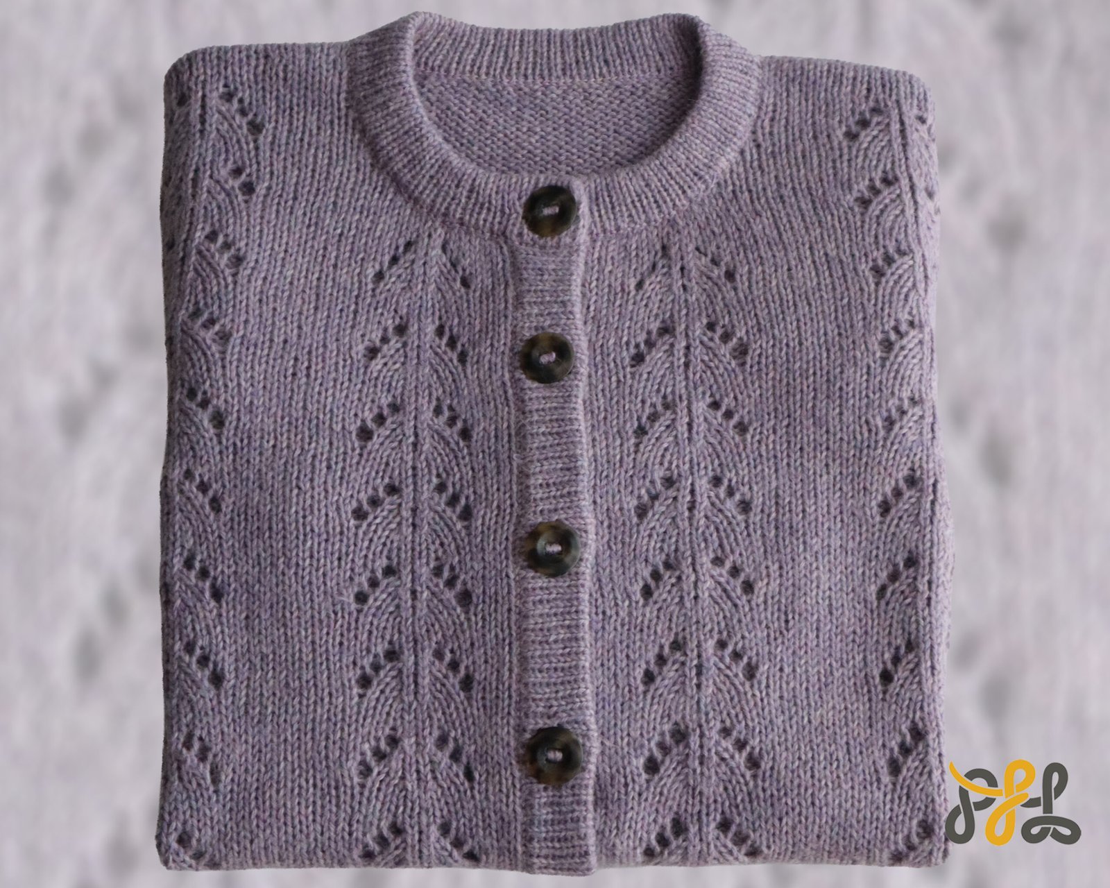 Cardigan baby alpaca, vest with button closure with knitted-in pattern, color Lilac. made in peru by PFL knitwear.