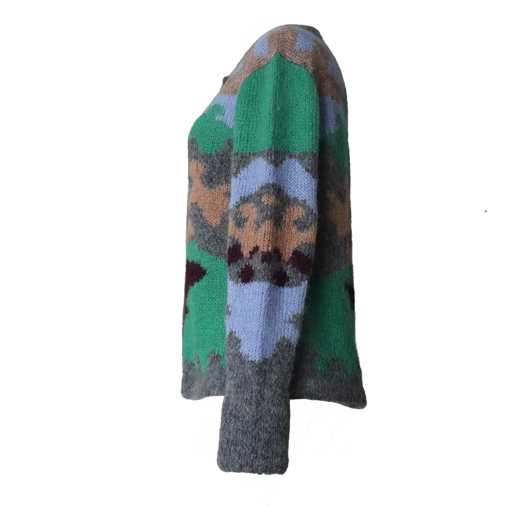 Cardigan Suri alpaca multi color pattern and crew neck, soft and warm made in Peru by PFL knitwear