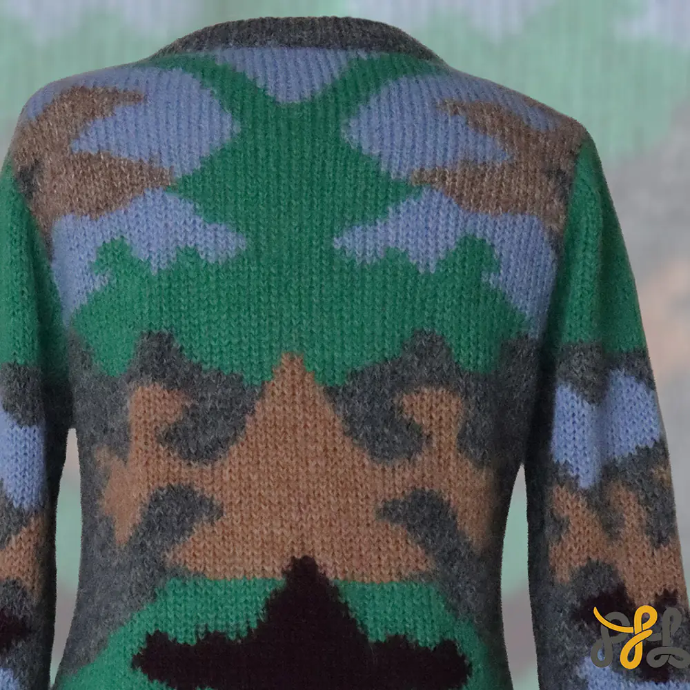 Cardigan Suri alpaca multi color pattern and crew neck, soft and warm made in Peru by PFL knitwear Cardigan Suri alpaca multi color pattern and crew neck, soft and warm made in Peru by PFL knitwear