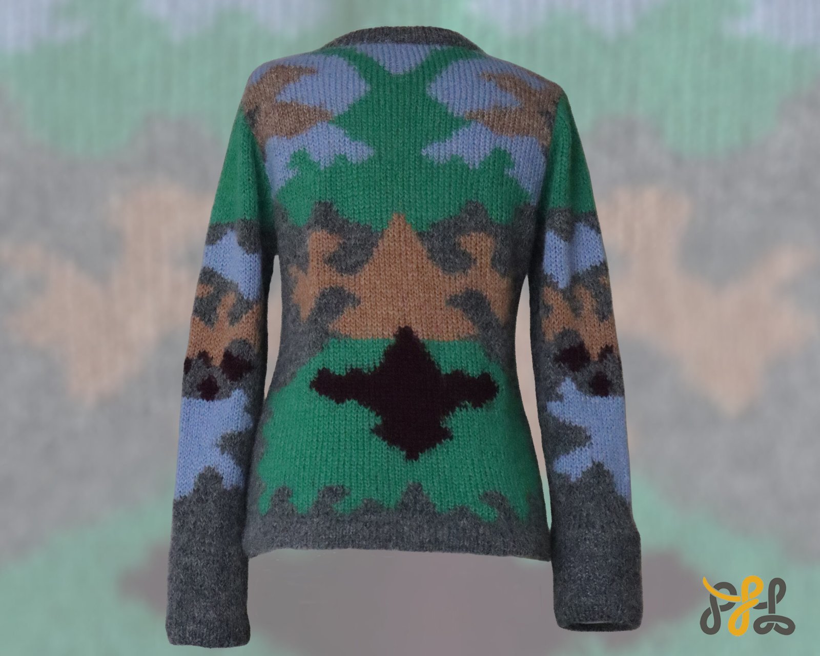Cardigan Suri alpaca multi color pattern and crew neck, soft and warm made in Peru by PFL knitwear