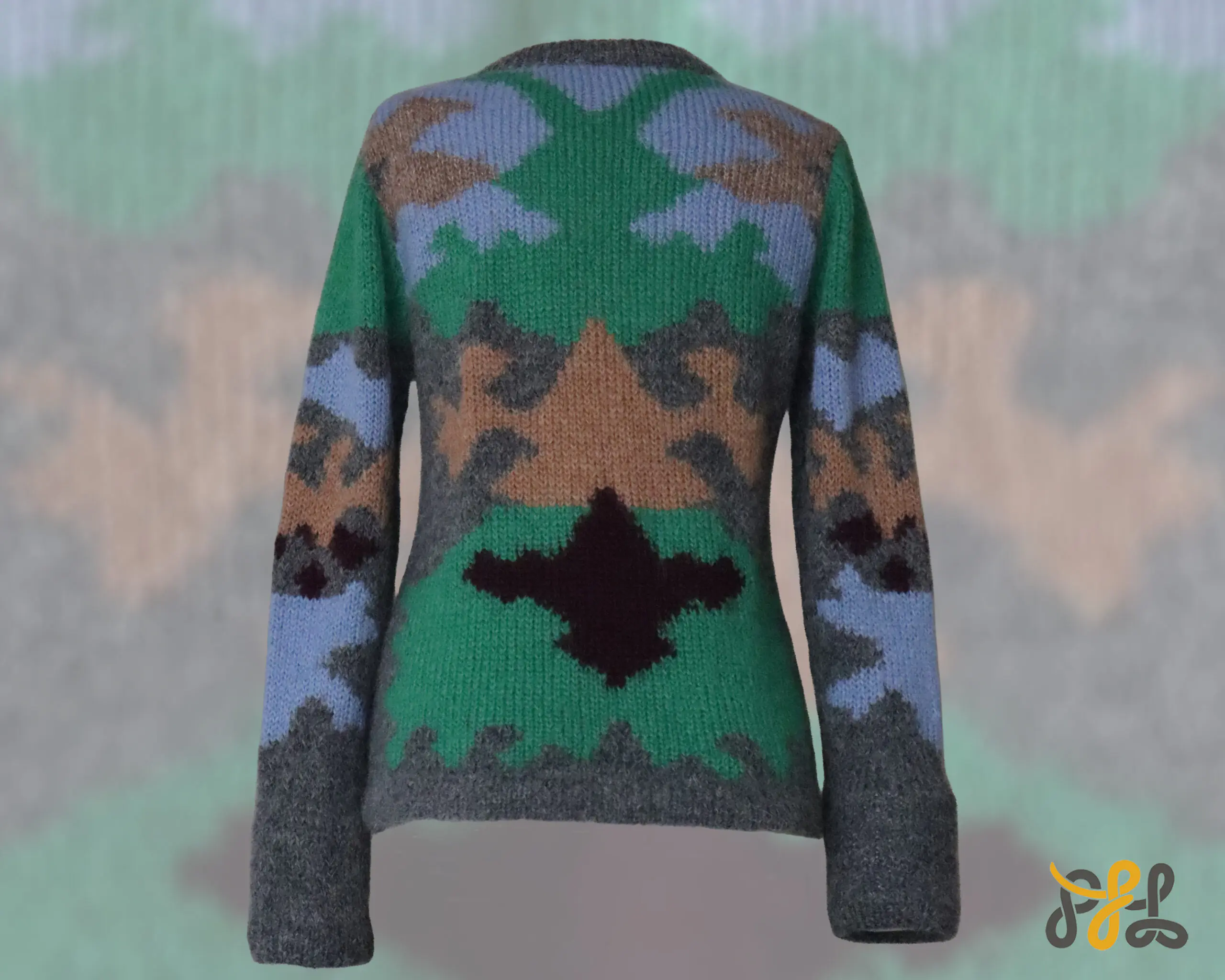 Cardigan Suri alpaca multi color pattern and crew neck, soft and warm made in Peru by PFL knitwear Cardigan Suri alpaca multi color pattern and crew neck, soft and warm made in Peru by PFL knitwear