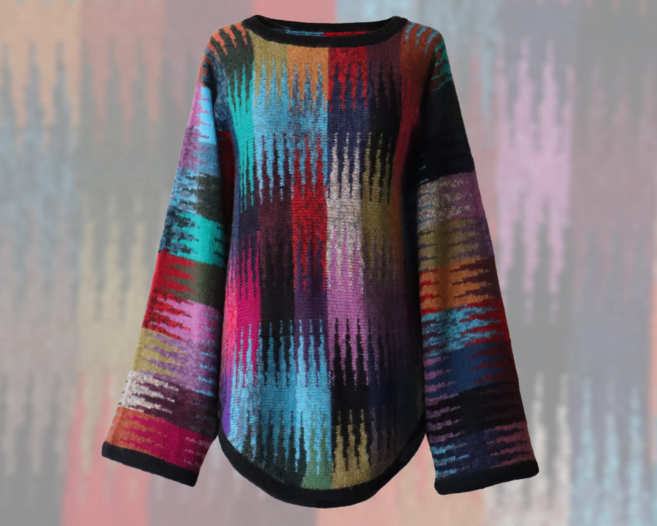 Alpaca sweater, multi color oversized bat wing Sleeve Pullover, Elevated Boho Chic. Made in Peru by PFL knitwear Alpaca sweater, multi color oversized bat wing Sleeve Pullover, Elevated Boho Chic. Made in Peru by PFL knitwear
