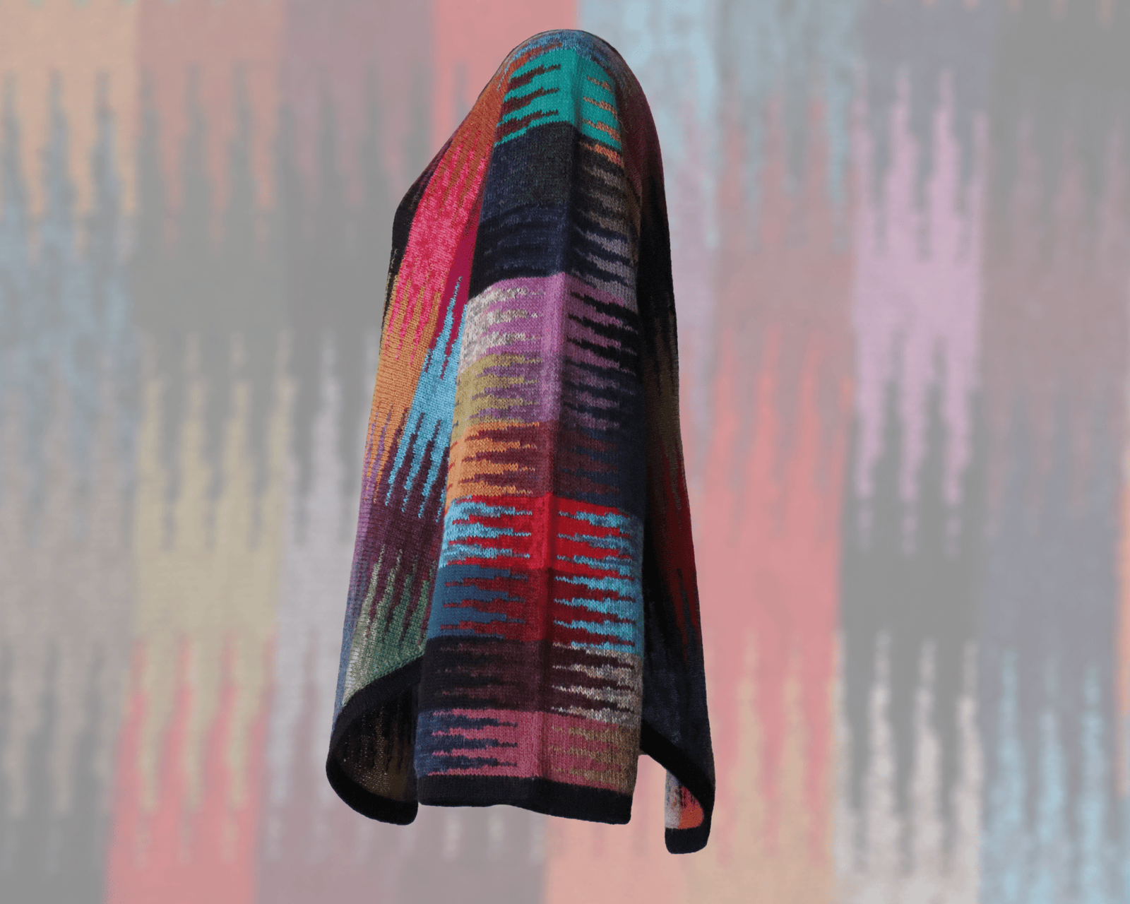 Alpaca sweater, multi color oversized bat wing Sleeve Pullover, Elevated Boho Chic. Made in Peru by PFL knitwear