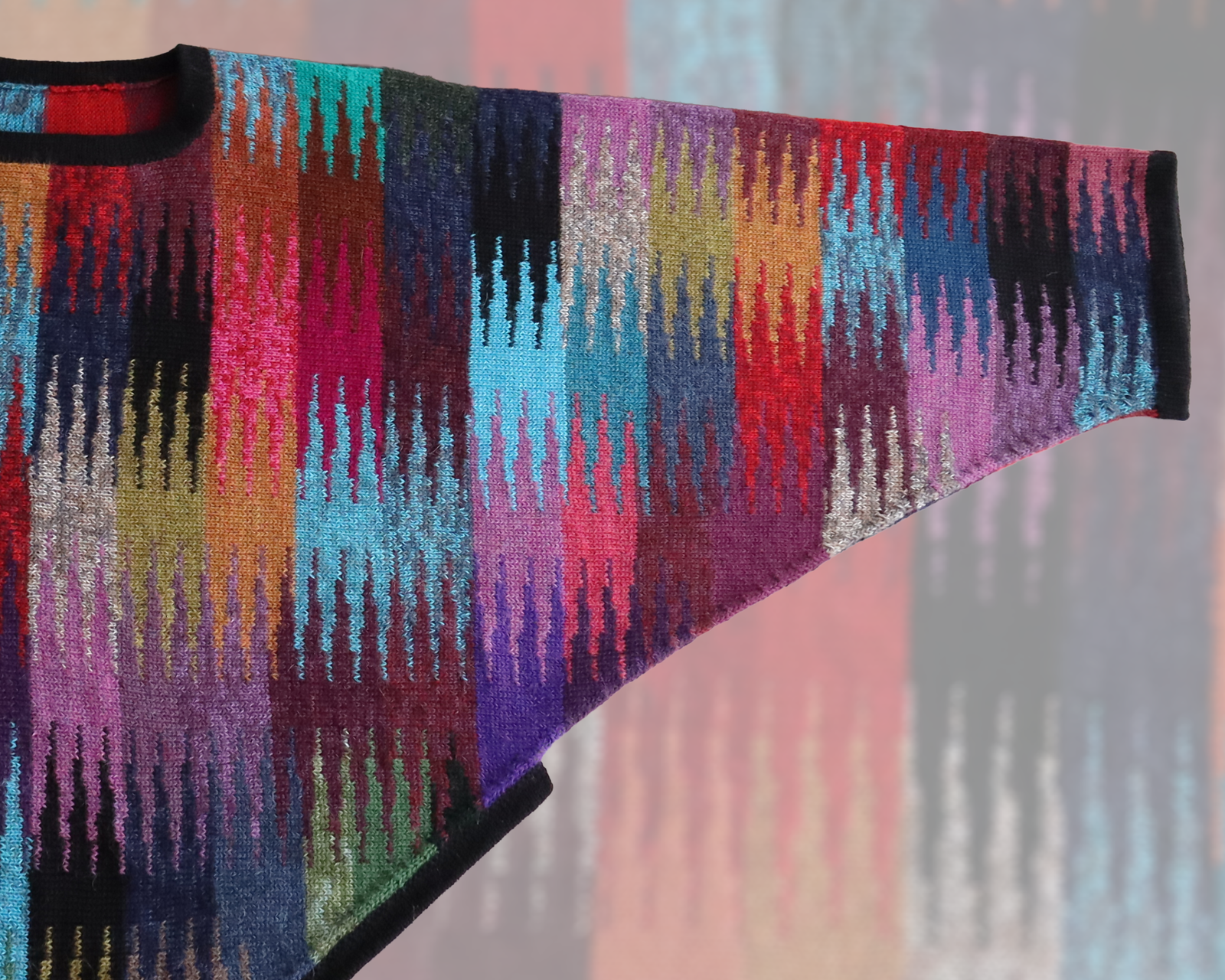 Alpaca sweater, multi color oversized bat wing Sleeve Pullover, Elevated Boho Chic. Made in Peru by PFL knitwear