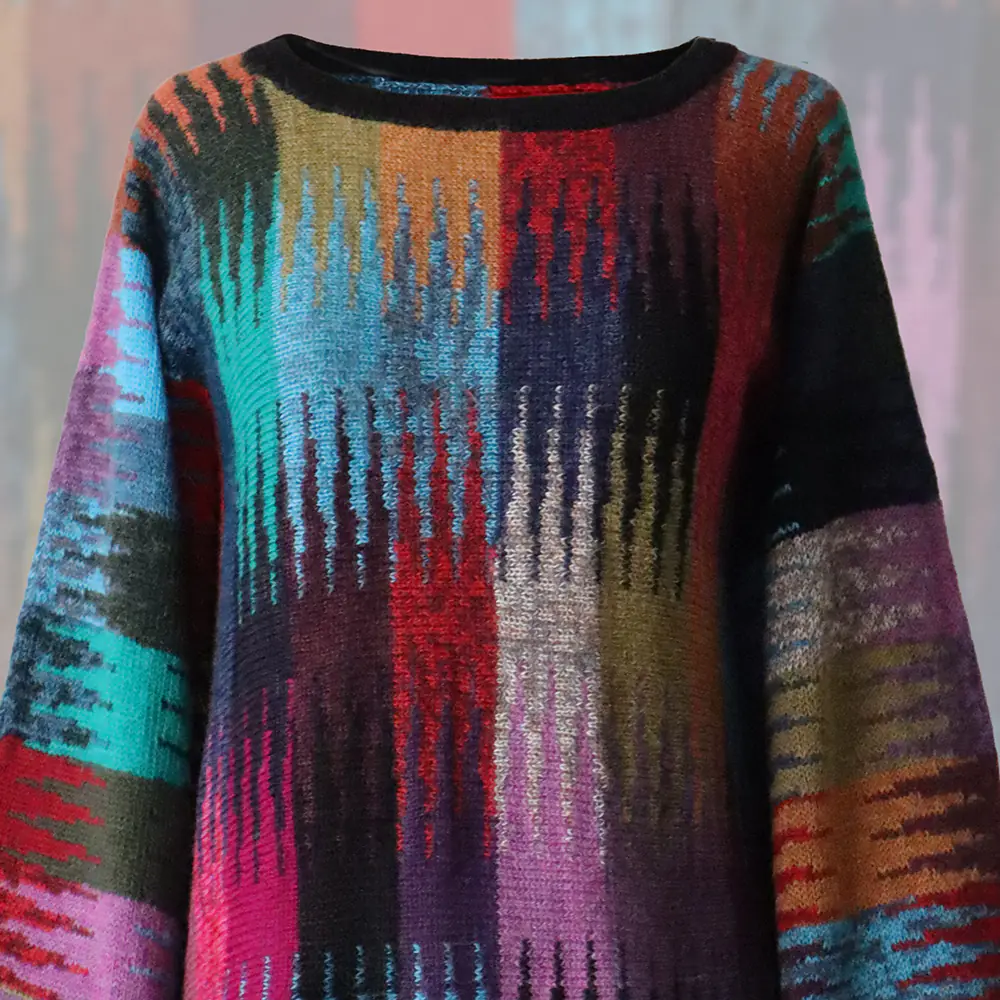 Alpaca sweater, multi color oversized bat wing Sleeve Pullover, Elevated Boho Chic. Made in Peru by PFL knitwear Alpaca sweater, multi color oversized bat wing Sleeve Pullover, Elevated Boho Chic. Made in Peru by PFL knitwear