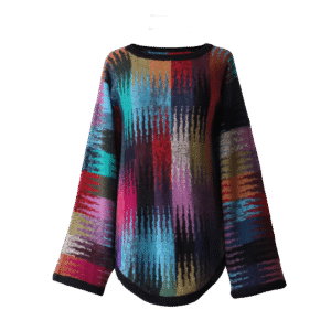 Alpaca sweater, multi color oversized bat wing Sleeve Pullover, Elevated Boho Chic. Made in Peru by PFL knitwear
