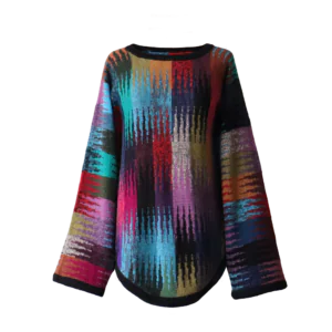 Alpaca sweater, multi color oversized bat wing Sleeve Pullover, Elevated Boho Chic. Made in Peru by PFL knitwear