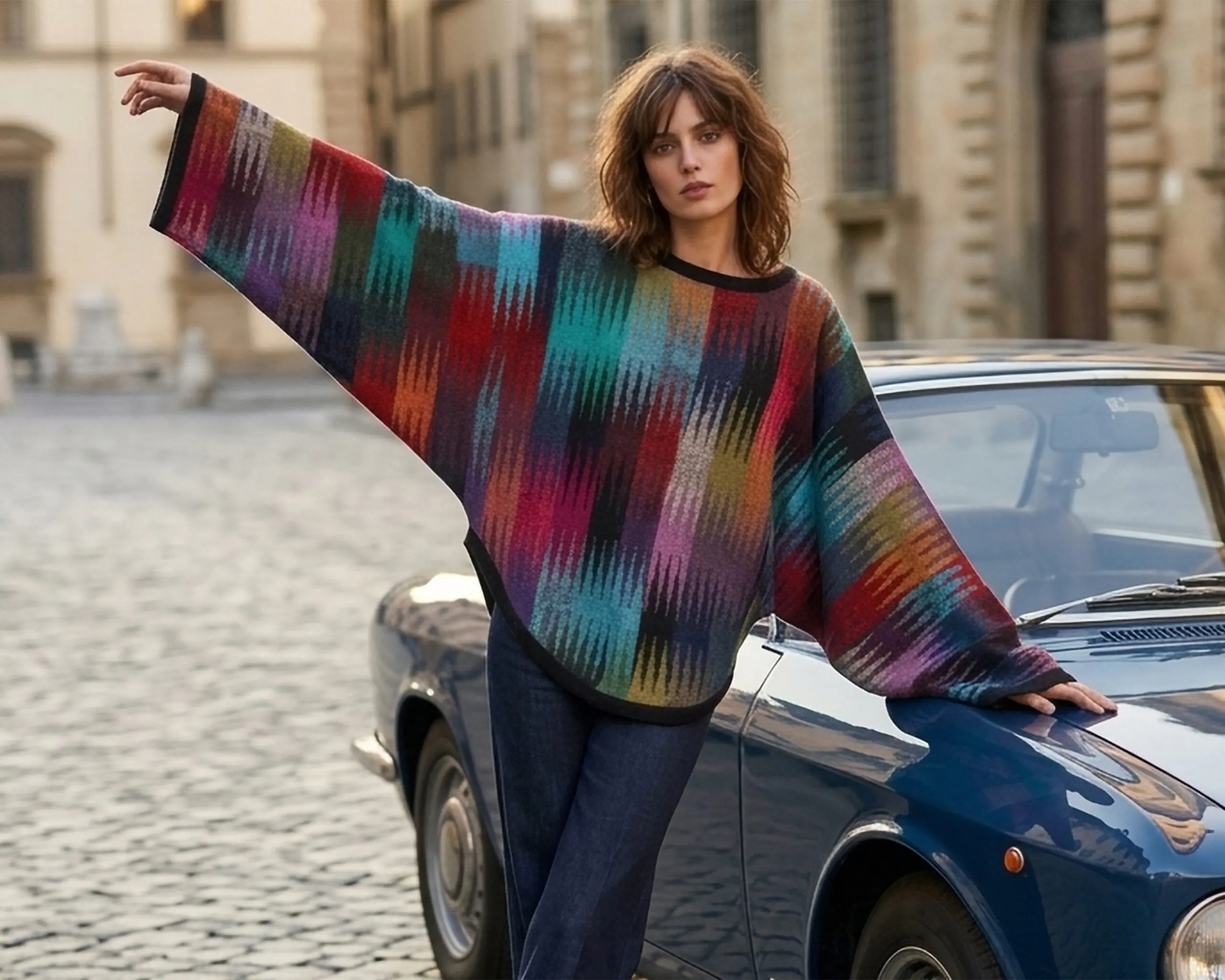 Alpaca sweater, multi color oversized bat wing Sleeve Pullover, Elevated Boho Chic. Made in Peru by PFL knitwear Alpaca sweater, multi color oversized bat wing Sleeve Pullover, Elevated Boho Chic. Made in Peru by PFL knitwear