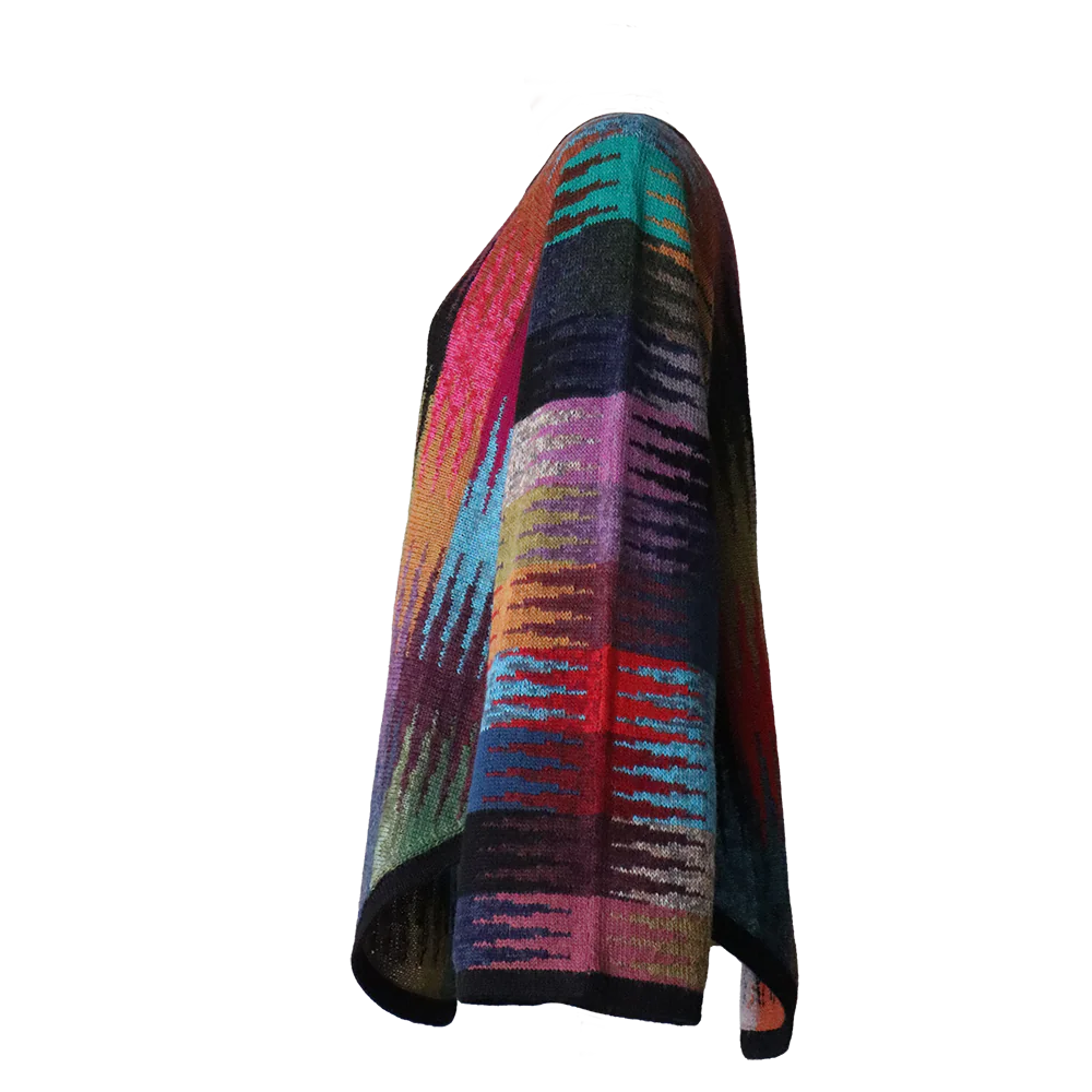 Alpaca sweater, multi color oversized bat wing Sleeve Pullover, Elevated Boho Chic. Made in Peru by PFL knitwear