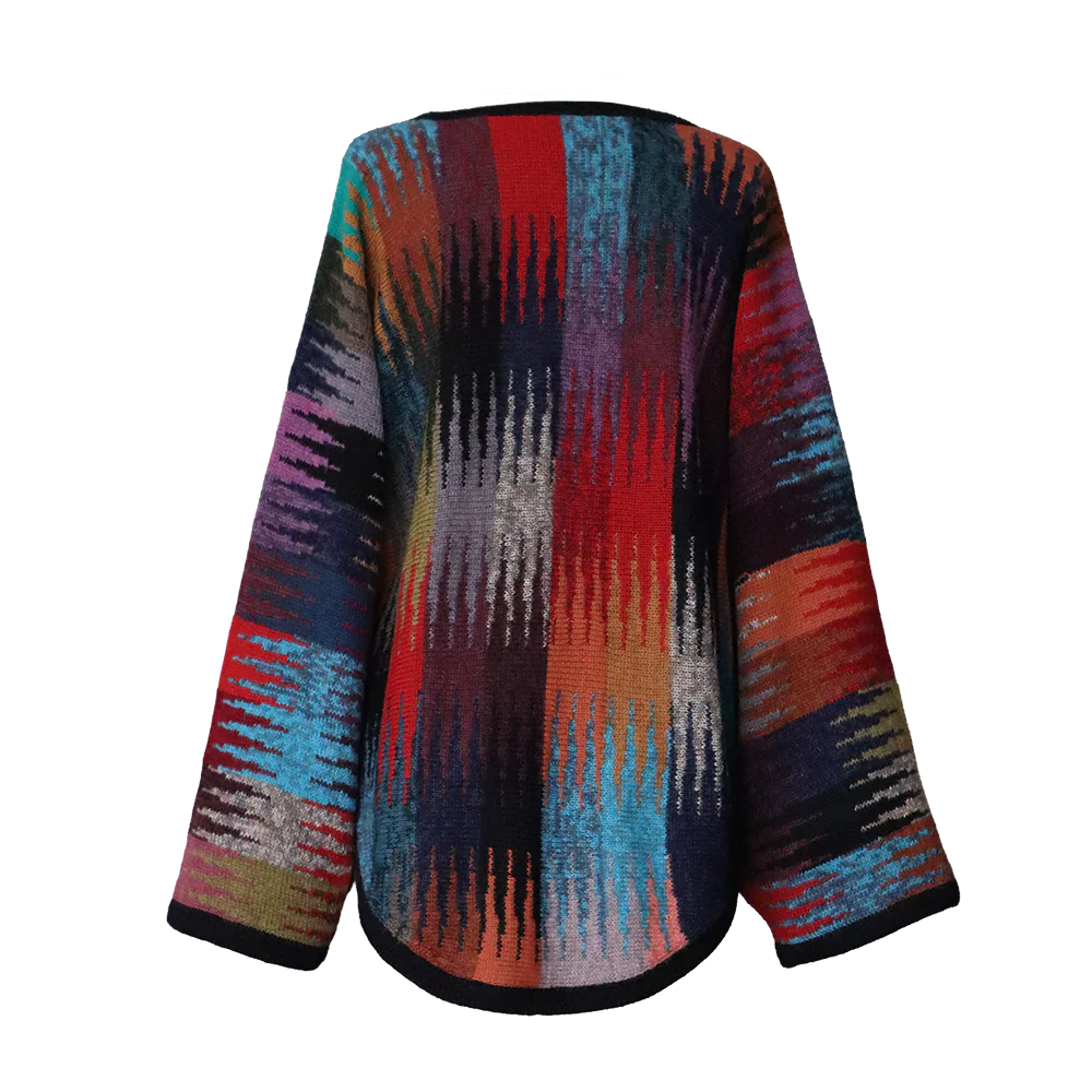 Alpaca sweater, multi color oversized bat wing Sleeve Pullover, Elevated Boho Chic. Made in Peru by PFL knitwear