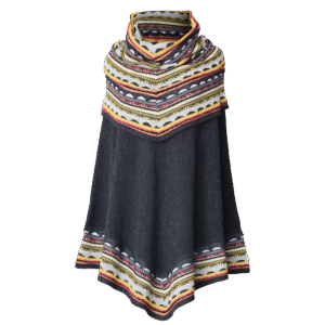 PFL Knitwear alpaca fashion Poncho / cape, 100% baby alpaca with big cowl collar multi color made in Peru