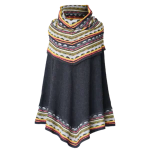 PFL Knitwear alpaca fashion Poncho / cape, 100% baby alpaca with big cowl collar multi color made in Peru