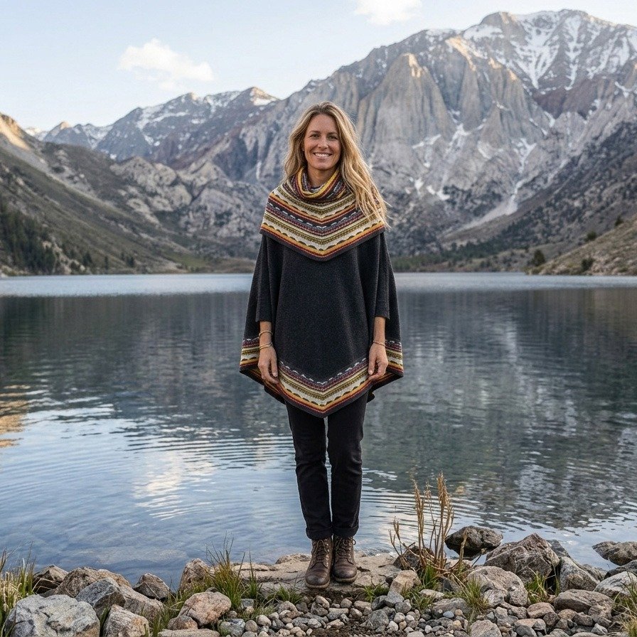 PFL knitwear poncho with big collar multi color made in Peru