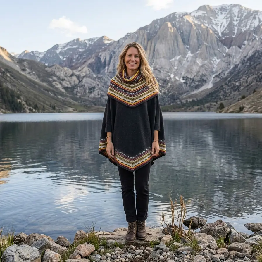PFL knitwear poncho with big collar multi color made in Peru