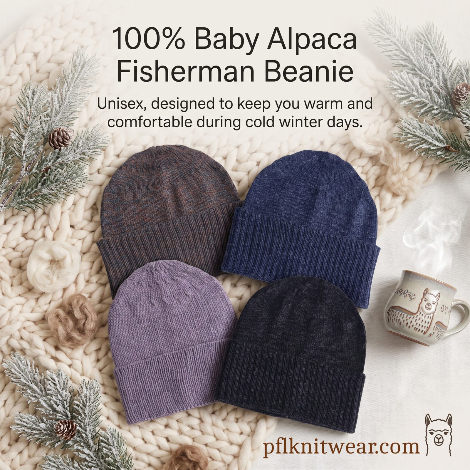 PFLknitwear.com Embrace Winter Comfort: The 100% Baby Alpaca Fisherman Beanie made in Peru