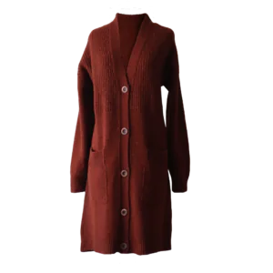 PFLknitwear.com Women's cardigan, luxury cardigan 100 % natural, baby alpaca, kid mohair, mulberry silk blend, color Mahogany brown Made in Peru