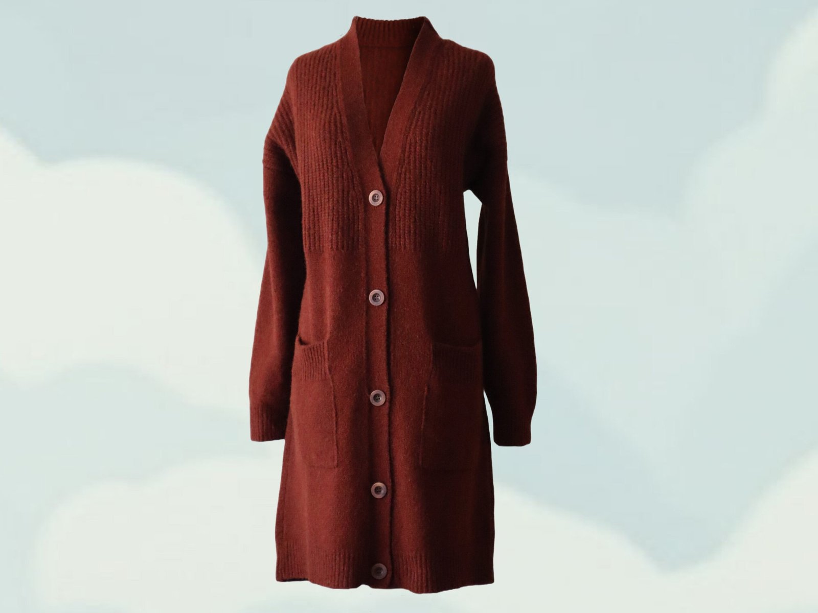 PFLknitwear.com Women's cardigan, luxury cardigan 100 % natural, baby alpaca, kid mohair, mulberry silk blend, color Mahogany brown Made in Peru