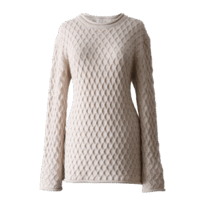PFLknitwear.com Alpaca Sweater, Knitted Pullover with cable pattern, crew neck and Roll Edges, color Oatmeal
