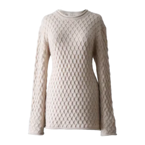 PFLknitwear.com Alpaca Sweater, Knitted Pullover with cable pattern, crew neck and Roll Edges, color Oatmeal
