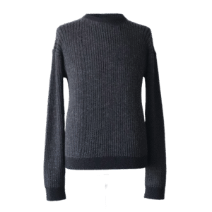 PFLknitwear Unisex Ribbed Baby Alpaca Sweater Handcrafted with Crew Neck, color Black - Gray made in Peru