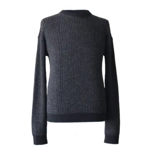 PFLknitwear Unisex Ribbed Baby Alpaca Sweater Handcrafted with Crew Neck, color Black - Gray made in Peru